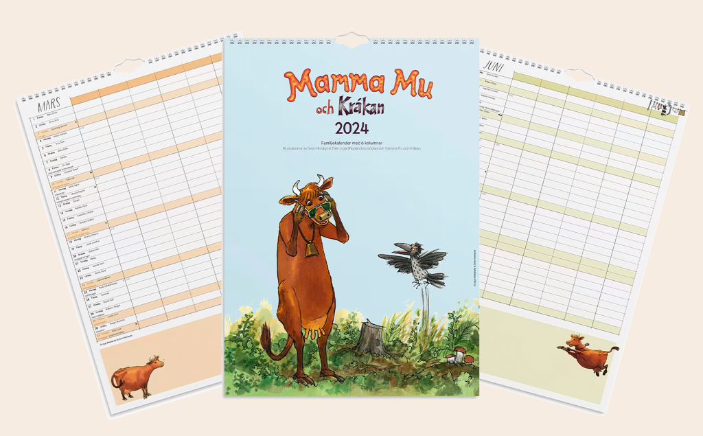 Väggkalender för 2024 med Mamma Mu och Kråkan!